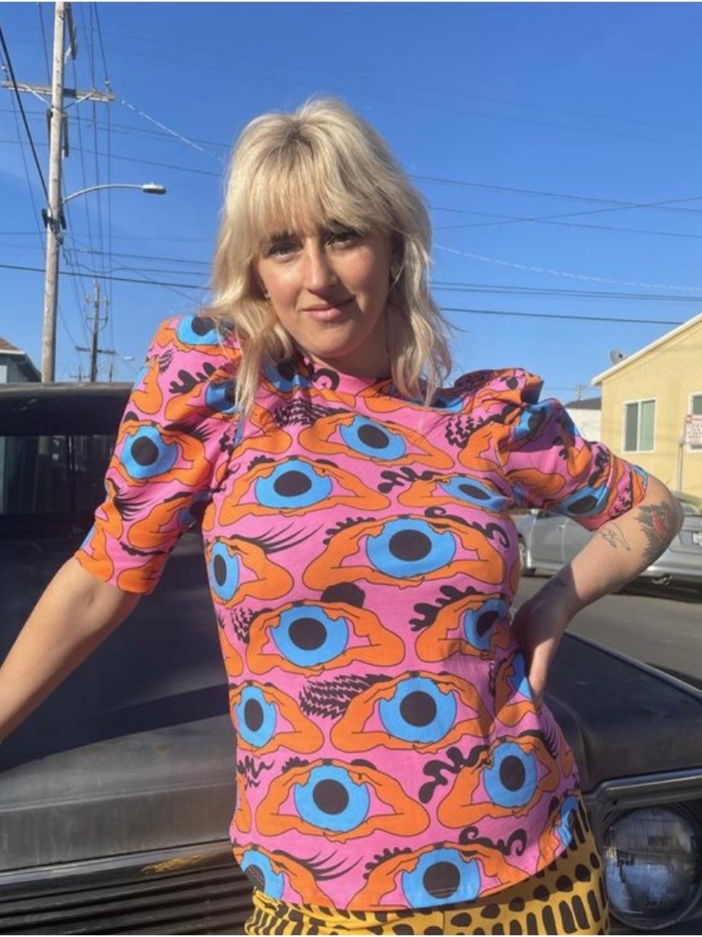 Nooworks Psychedelic Eye Puff Top, Size Small